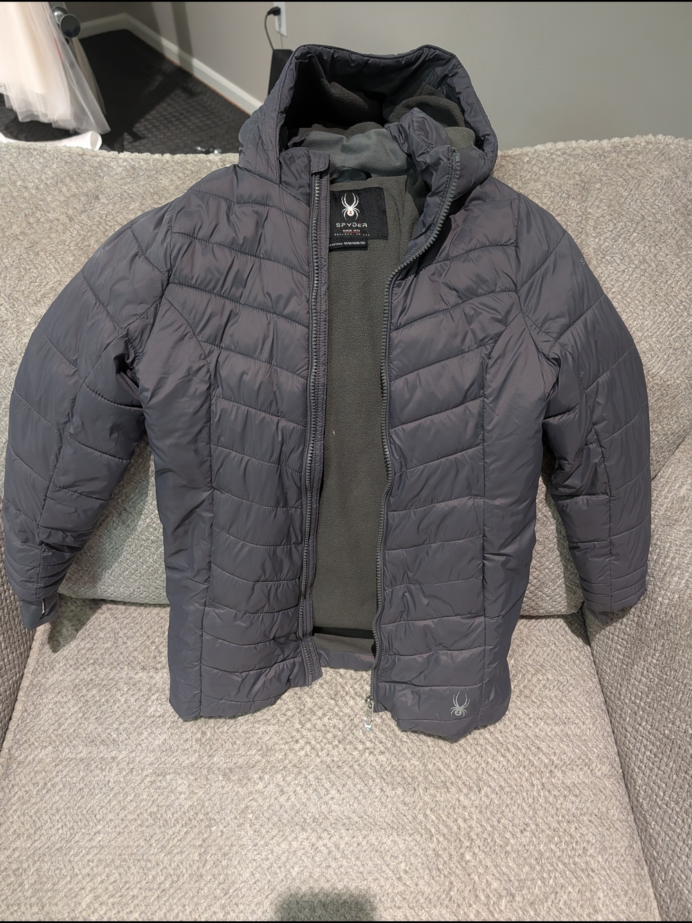 Spyder Kids Quilted Hooded Jacket - Charcoal Gray